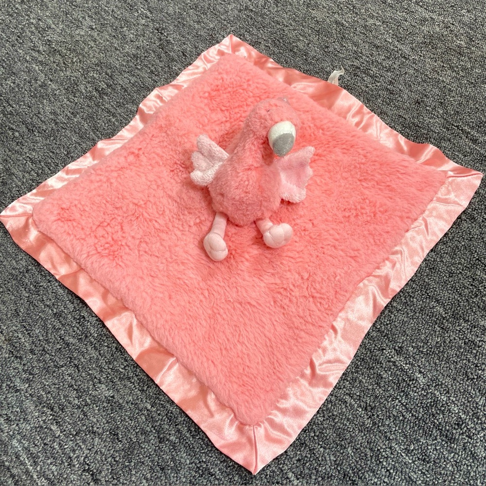 Cloud Island Flamingo Security Blanket Pink Satin Trim Lovey Plush Baby